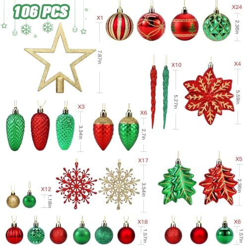 SHareconn 106 PCS Christmas Ball Ornaments for Christmas Tree Decorations