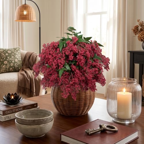 Daynight 4 Pcs Artificial Berry Stem for Vase, 40In Faux Nandina Branches Fall Floral Picks Fake Realistic Berry Spray for Wedding Autumn Farmhouse Home Decor(4, RED, 40Inch)