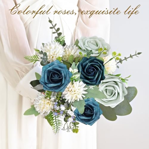BLEUM CADE 36Pcs Artificial Flowers Fake Foam Roses with Stems for Wedding