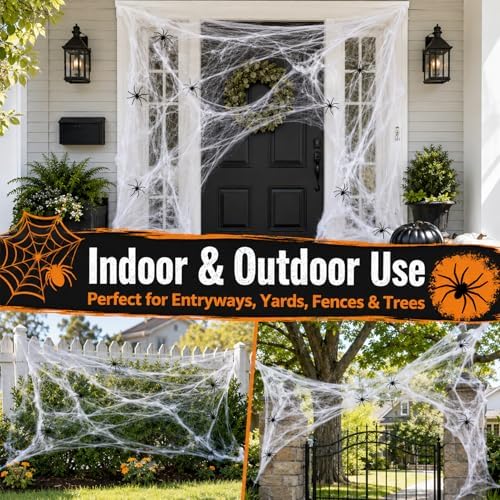 MAQIHAN 1300 Sqft Halloween Spider Webs - Outdoor Cobwebs with 40 Spiders