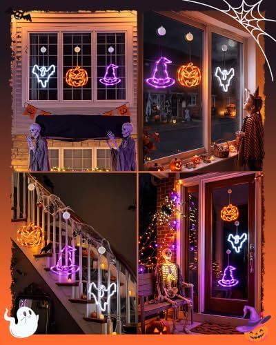 Minetom 3 Pack Halloween Windows Lights - Pumpkin, Ghost, Hat with Timer