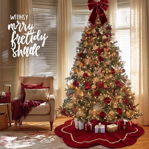 Arrowbash Red 72 Inch Christmas Tree Skirt Velvet Scallop Ddge