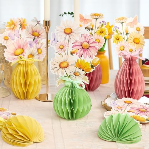 9pcs Daisy Table Decoration, Flower Honeycomb Table Garden Party Decoration, Wildflower Honeycomb with Bee, Suitable for Summer Party, Garden, Spring Birthday, Baby Shower,Wedding.