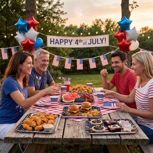 Vesici 3 Pcs Patriotic Serving Trays 13 x 10 Inch 4th of July American Flag Melamine Platters Red White Blue Reusable Rectangular Serving Dish for Independence Day Sharing Snack Fruit Dessert Candy