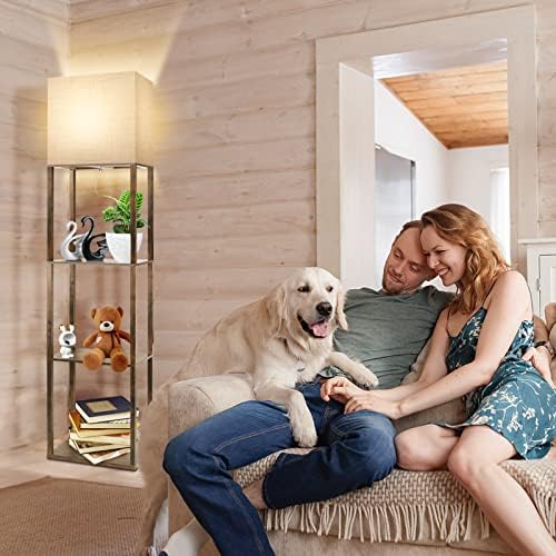 RUNTOP Plus Floor Lamp with Shelves, Modern Shelf Floor Lamp with 15W 3CCT LED Bulb and Memory Function, Wide Shelf