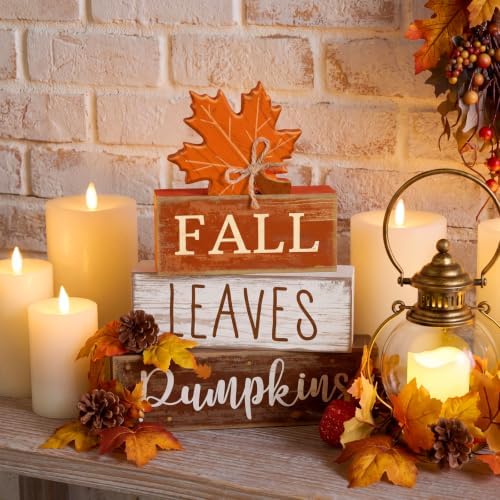 Lineshading 4 Pcs Fall Wood Block Signs Farmhouse Tabletop Decor Pumpkin