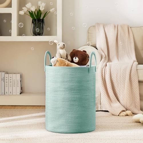 YOUDENOVA Cotton Rope Laundry Hamper Basket, 58L Blanket Basket for Nursery