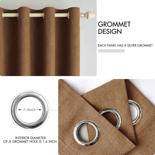 MIULEE 100% Blackout Linen Curtains for Bedroom 52x108 Inches Brown