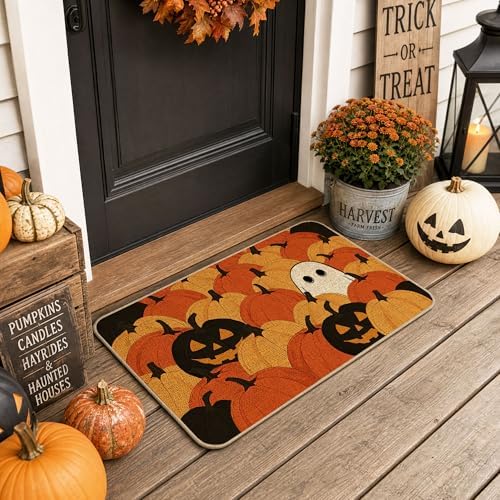 Hexagram Halloween Door Mat 17x29 Inch, Pumpkin Welcome Doormat