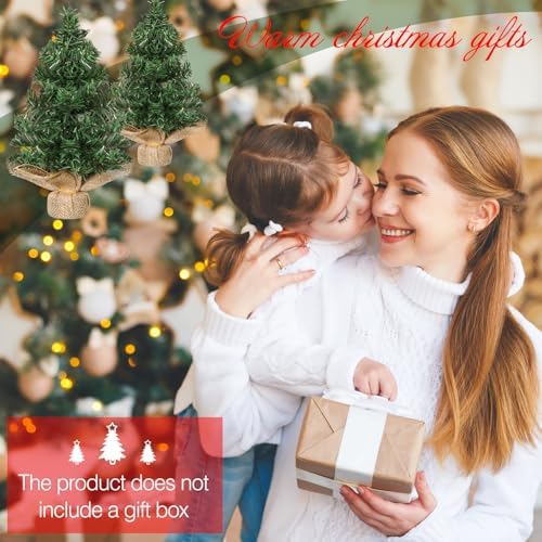 Yinder Tabletop 2 Pcs Mini Christmas Tree 7.87 Inch Artificial Mini Xmas Miniature Pine Christmas Tree with Linen Base for Xmas Holiday Decorations Indoor Home Kitchen Dining Table