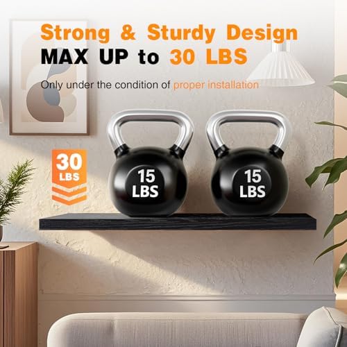 BAYKA Black Floating Shelves 35.4in, Set of 2, Wall Mounted for Wall Decor