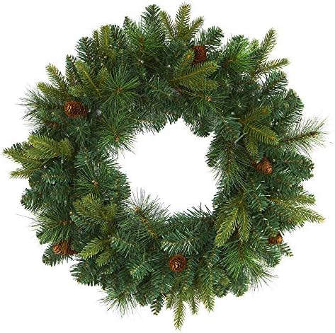 Nearly Natural 24 in Mixed Pine Artificial Christmas Wreath with LEDs