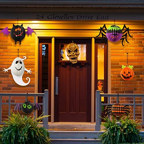 Jeyiour 6 Pack Halloween Paper Lanterns, 3D Honeycomb Hanging Decorations