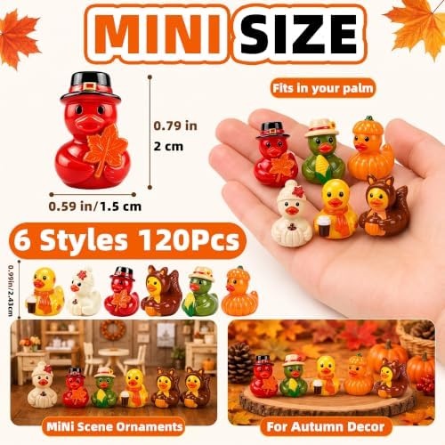 120 Pcs Fall Mini Resin Ducks Thanksgiving Miniature Tiny Figurines