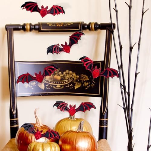 12 Pcs Halloween Bats Wall Stickers Red Black 3D Bats Wall Decoration Double Layer Bats Stickers Holiday Gift Decor for Party Home Office Shop Decorations Supplies