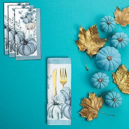 Qeeenar 12 Pcs Blue Pumpkin Floral Cloth Napkins 20" Thanksgiving Dinner