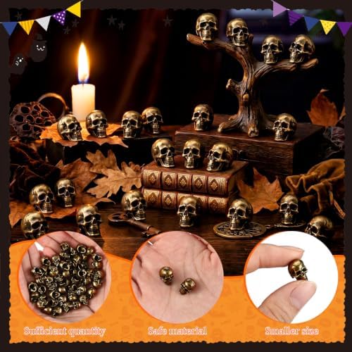 Civaner 50 Pcs Halloween Mini Brass Figurine Miniature, Skull