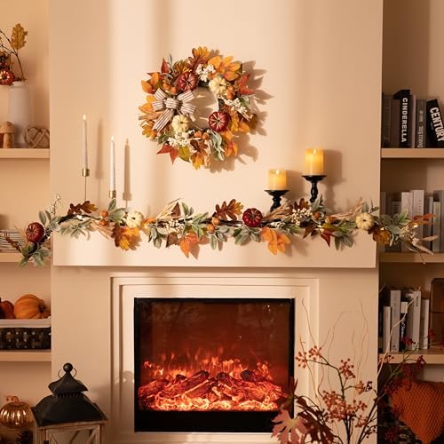 Valery Madelyn 6ft Fall Garland for Mantle with Pumpkins