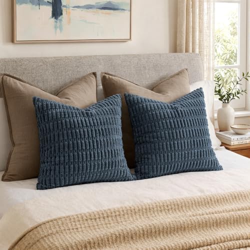 MIULEE Euro Sham Corduroy Decorative Throw Pillow Covers 24x24 Blue