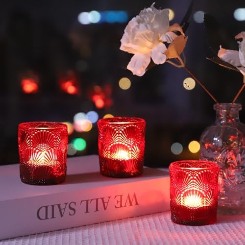 Woho 24pcs Red Votive Candle Holders Boho Style for Christmas Decorations