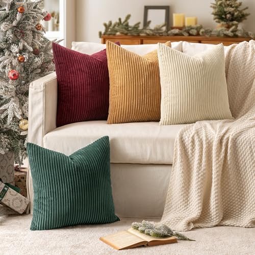 MIULEE Corduroy Decorative Throw Pillow Covers Christmas Red Green 18x18