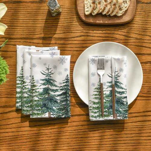 Horaldaily Christmas Cloth Napkins, Winter Snow Trees, Set of 8