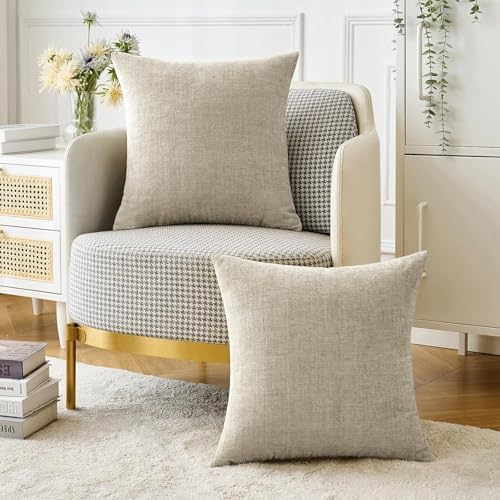 MIULEE Soft Chenille Throw Pillow Covers Light Taupe 18x18 Inch Pack of 2