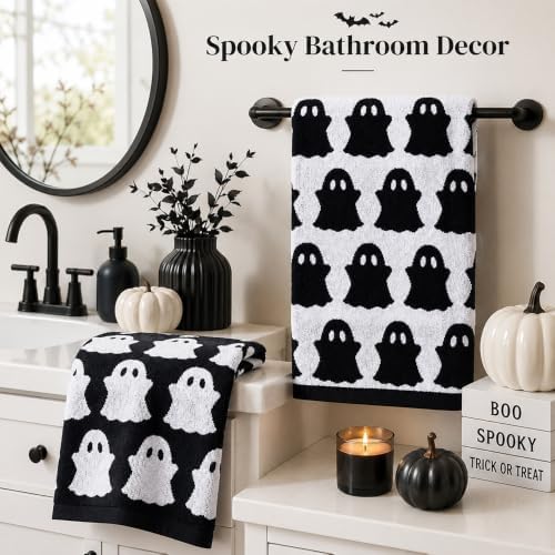 2Pcs Halloween Ghost Hand Towels, Black White Decor for Home/Kitchen/Bath