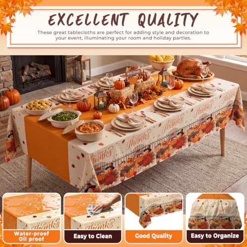 6 Pack Thanksgiving Turkey Disposable Plastic Tablecloth 54" x 108" Autumn Party Table Cloths Disposable for Thanksgiving Party Decorations Indoor or Outdoor Birthdays Buffet Table