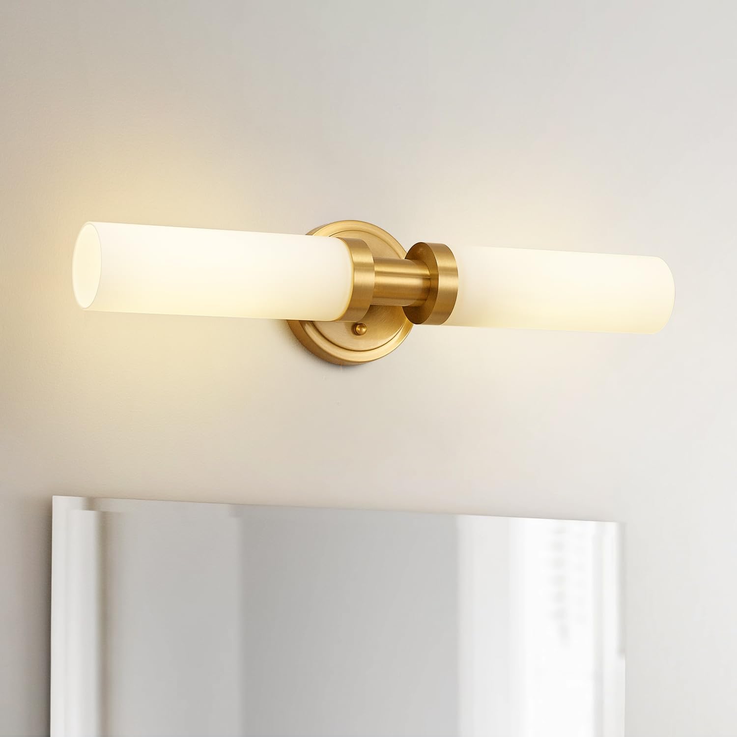 Gold Bathroom Light Fixtures Modern Vanity Lights W/White Glass Shade, 2-Light Sconces Wall Lighting for Mirror Kitchen