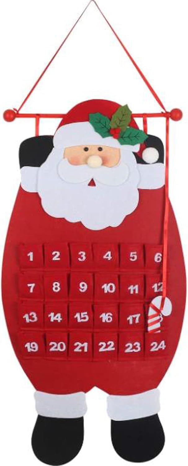 Santa Christmas Advent Calendar 2026 3D Felt Hanging Santa Advent Calendar Reusable Countdown to Christmas Calendars Santas Advent Xmas Decorations Gifts Xmas Countdown Calendars