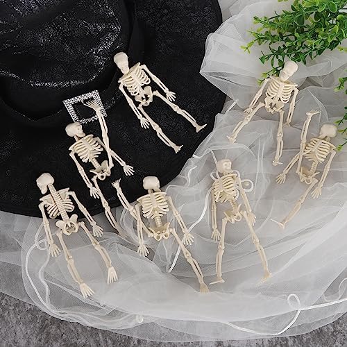 12 Pcs 6" Mini Skeleton Figurines -Small Posable Halloween Skeleton Decorations, Plastic Skeletons for Spooky Home Decor, Haunted House, Party Favors and Gift Bag Fillers