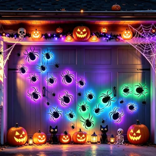 DIYASY 36 Pcs Halloween Lighted Spider Wall Decor, 3D Light up Spider