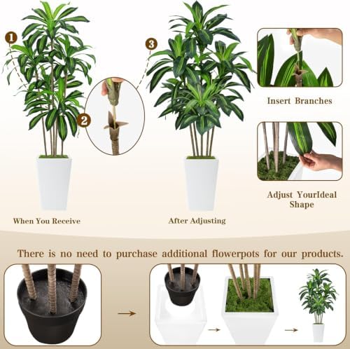 Flydeer 7FT Artificial Dracaena Tree with Tall White Planter, Floor Plant