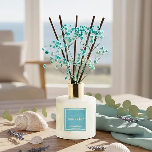 COCORRÍNA Reed Diffuser - Coconut Beach 6.7 fl oz Reed Diffuser with Sticks, Home Bedrrom Bathroom Shelf Decor