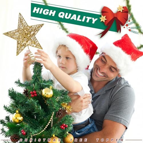 Christmas Tree Topper Star Small Gold Christmas Star Metal Glitter Xmas Tree Topper for Pencil Trees Decorations 8 Inch