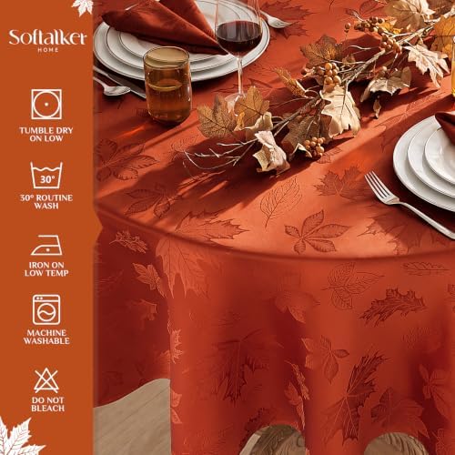 Softalker Fall Jacquard Round Tablecloth, 70 Inch Burnt Orange