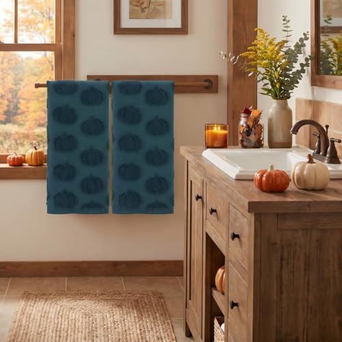 Mindsoft 2 Pcs Fall Hand Towels 3D Pumpkin Jacquard,Gray Green
