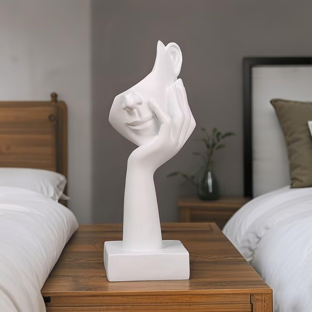 Thinker Statue Creative Women Face Art Statue Abstract Character Crafts Ornaments / White A
