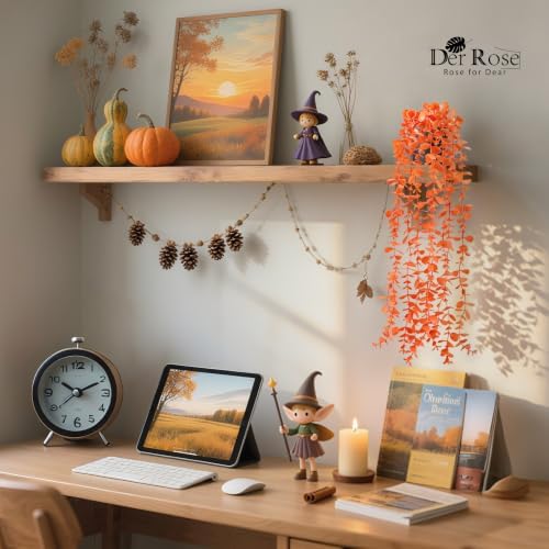 Der Rose 1Pcs Fake Fall Plants Hanging Orange Artificial Potted Faux Eucalyptus Plant Decorations for Fall Thanksgiving