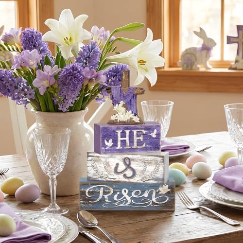 Britimes Tiered Tray Decor Set, 4 Pack, Wooden Table Sign, Easter Christian