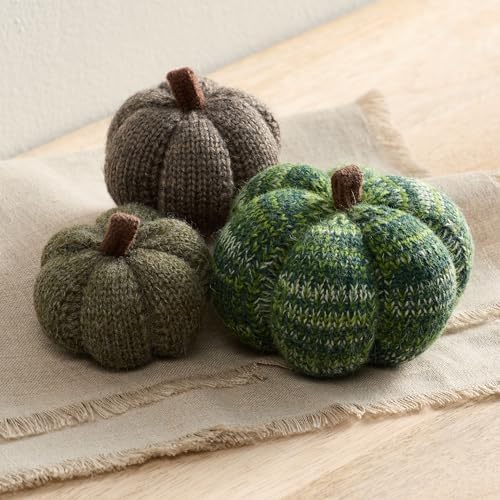 Set of 3 Cozy Mini Knit Pumpkins (Juniper Multi-Size Set)