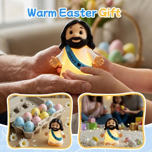 Jesus Night Light,Resin Jesus Sculpture Lamps,Mother's Day,Religious Statue Lamp Gift for Mom,Table Lamp for Bedroom Desktop Holiday Decoration,Baptism Gift for Women