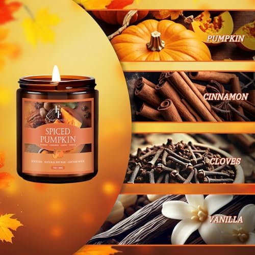 Fall Candle, Spiced Pumpkin Scented Candles for Home, Natural Soy Autumn Candle Aromatherapy Candle, 7 oz Jar Candles