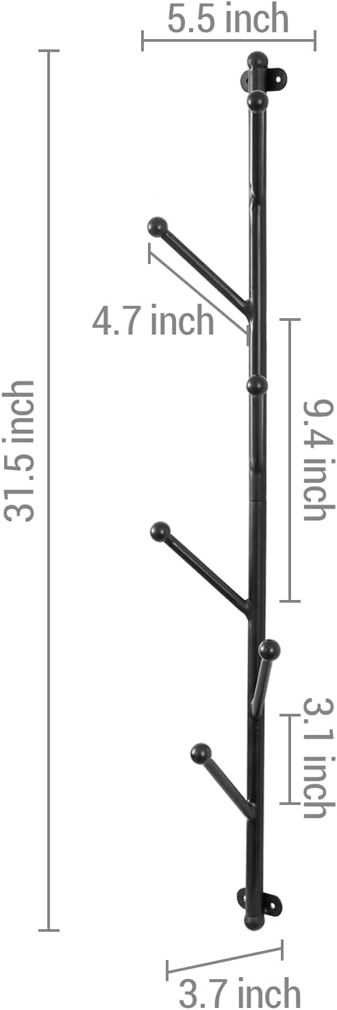 MyGift Wall Mounted Matte Black Metal 6-Hook Entryway Coat Hanger and Hat Tree Rack