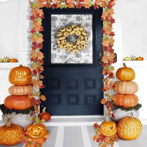 Mizii 2 Strands Artificial Maples Vines Garland 79" Fake Vine Silk Maple Leaves Faux Hanging Fall Garland for Fall Decor Thanksgiving Porch Mantle Fireplace Farmhouse Harvest Decorations (Maple)