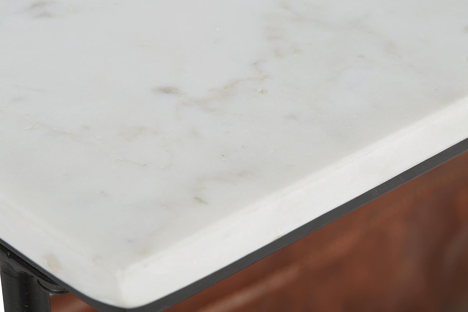 Signature Design by Ashley Marble End Table with Magazine Holder, Etanbury | Genuine white marble top, Brown faux