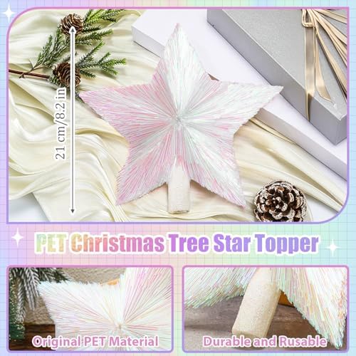 Threehoney 8.3 Inch Christmas Star Tree Topper Glitter Decor,Colorful White