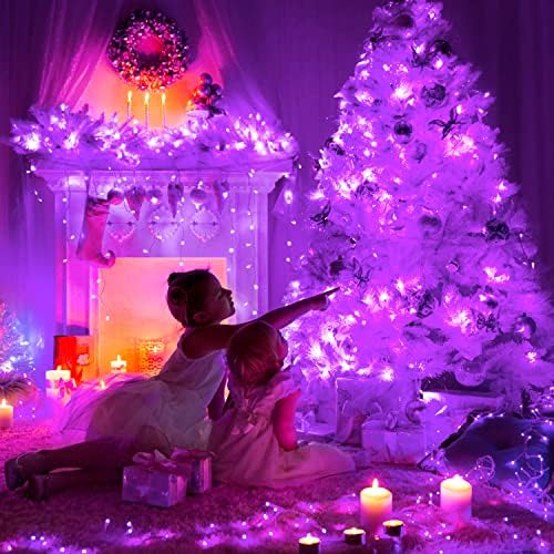 JMEXSUSS 200 LED Purple Halloween String Lights Indoor Outdoor Clear Wire