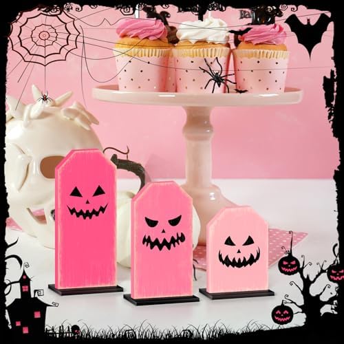 Britimes Halloween Ghost Tray Decor Sign, 3 Pack, Wooden, Table Signs